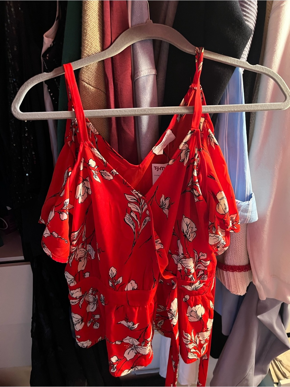 Sienna Sky Red Floral Cold-Shoulder Wrap Camisole